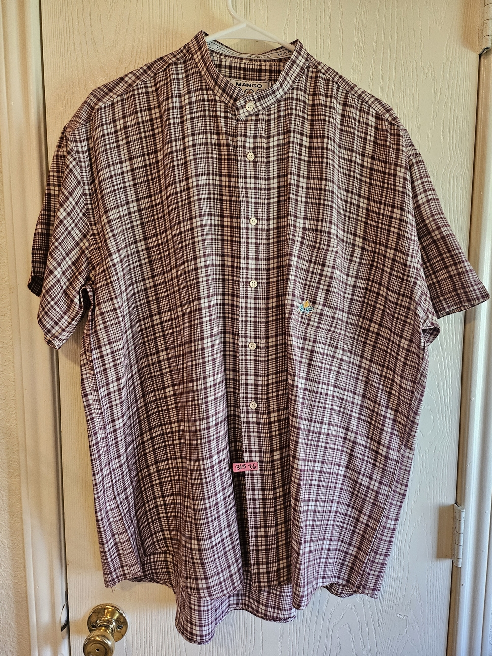 Mango Men’s Burgundy Plaid Short Sleeve Shirt